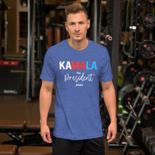 Load image into Gallery viewer, Blue - Tri-color Kamala for President Unisex Tee
